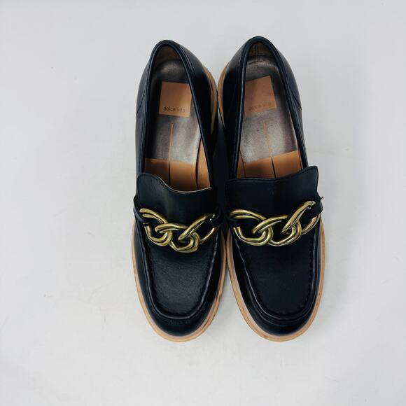 Dolce Vita Black Leather Chain Wedge Loafers Platform Heels Women’s Size 9 - Picture 5 of 14